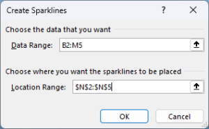 Create Sparklines dialogue box